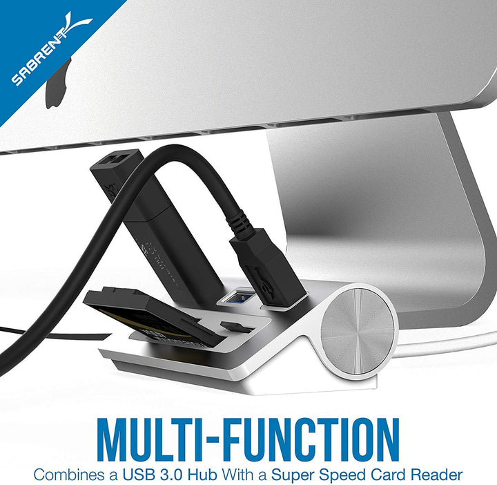 Premium 3 Port Aluminum USB 3.0 Hub with Multi in 1 Card Reader (12 Cable) for iMac, All MacBooks, Mac Mini, or Any PC (HB-MACR)