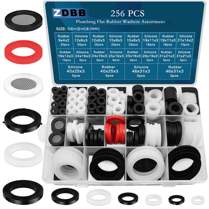 256 Pcs Assorted Plumbing Rubber Washers Hose Gasket Assortment Kit for Garden Hose Adapter Water Pipe Splitter Shower Head Water Meter Coupling Washers Repair