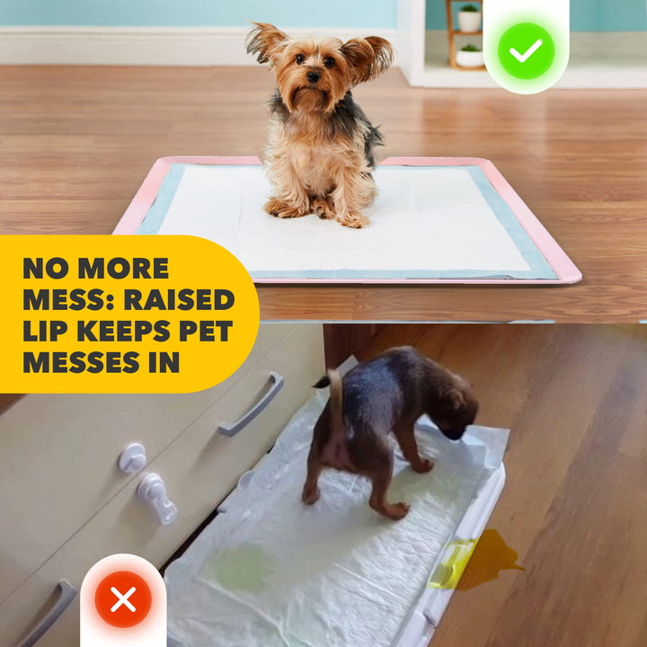 TidyFriend Pee Pad Holder Tray 24 x 24 Inches, Silicone Dog Potty Tray, Easy to Clean No Spill Dog Potty Training Pad Holder (Rose)