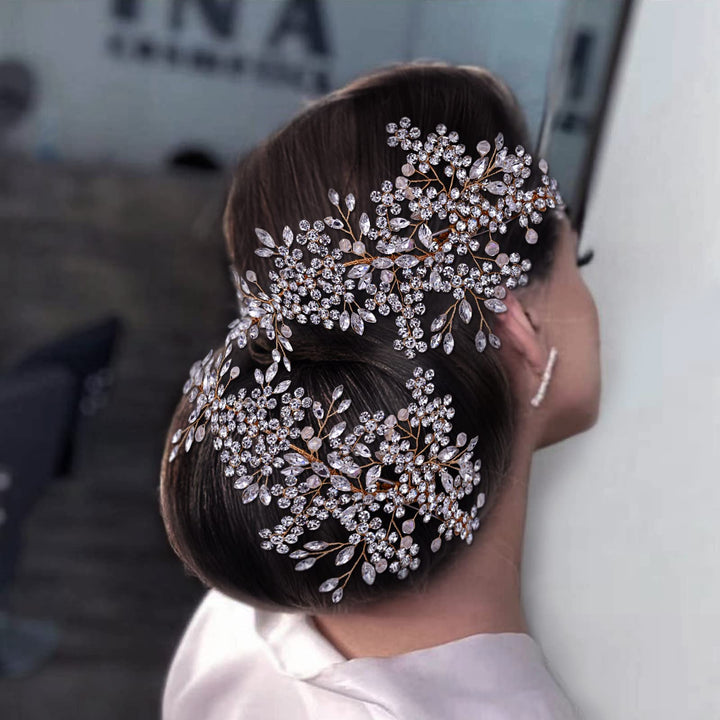 2 Pack Bride Wedding Headbands, Rhinestone Bridal Bridesmaid Hair Clips Accessories, Flower Girls Headpieces for Women (Gold)