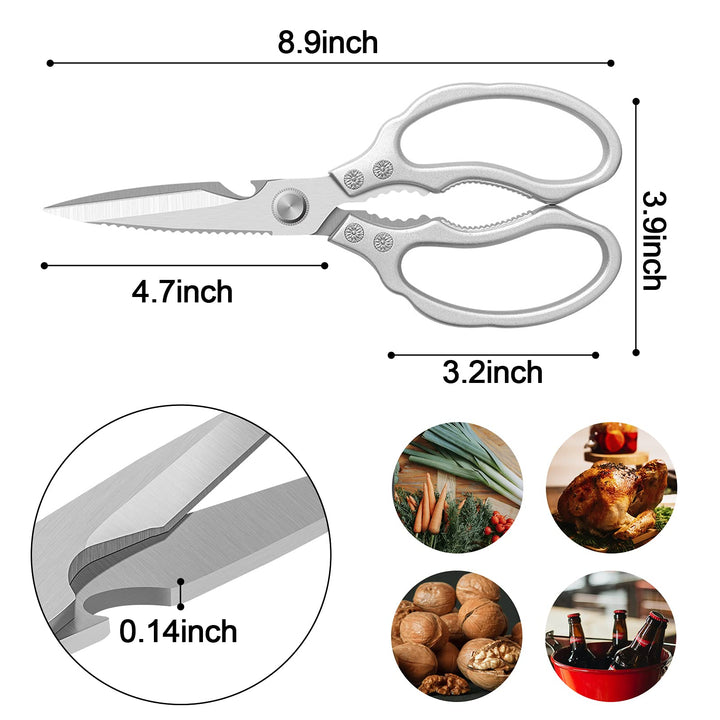 Kitchen Scissors, Multi-Purpose Kitchen Shears, Heavy Duty Dishwasher Safe Food Scissors, Non Slip Stainless Steel Sharp Cooking Scissors for Kitchen, Chicken, Poultry, Fish, Meat, Herbs-Sliver