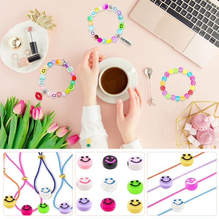 400PCS Smile Face Beads, 10mm Acrylic Round Smile Happy Face Loose Spacer Beads for Jewelry Making Bracelet Earring Necklace DIY Craft (Multi-color1)
