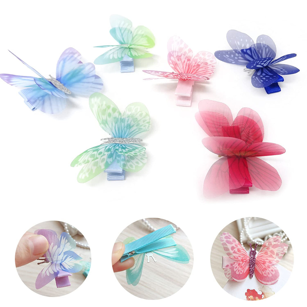 6PCS Colorful Chiffon Butterfly Modelling Hair Clips Organza Wings Hair Clips