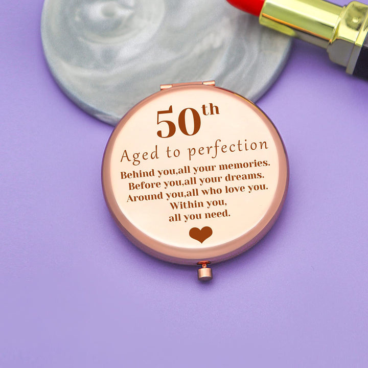 50th Birthday Gifts for Women, Mom, Wife, Grandma, Sister, Aunt, 1971 Birthday Gifts for Her, Rose Gold Compact Mirror 50th Idea, Gifts for Women Turning 50, 50 Year Old Gifts for Women