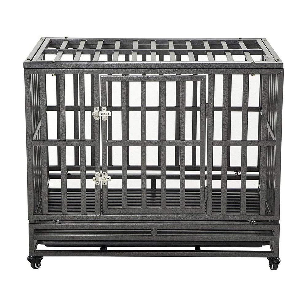 38 Inch Heavy Duty Dog Cage Metal Kennel and Crate for Large Dogs,Easy to Assemble Pet Playpen with Four Wheels,Black … …