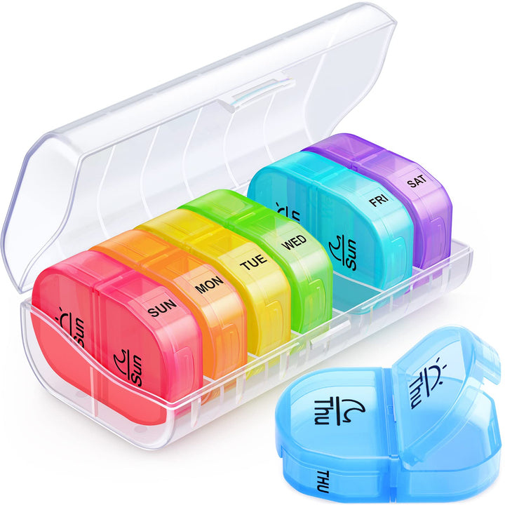 Weekly Pill Organizer 2 Times a Day, AM PM Pill Box with 7 Detachable Pill Case, BPA-Free & Portable 7 Day Pill Organizer with Large Storage to Hold Medication, Vitamins and Fish Oils (Clear)