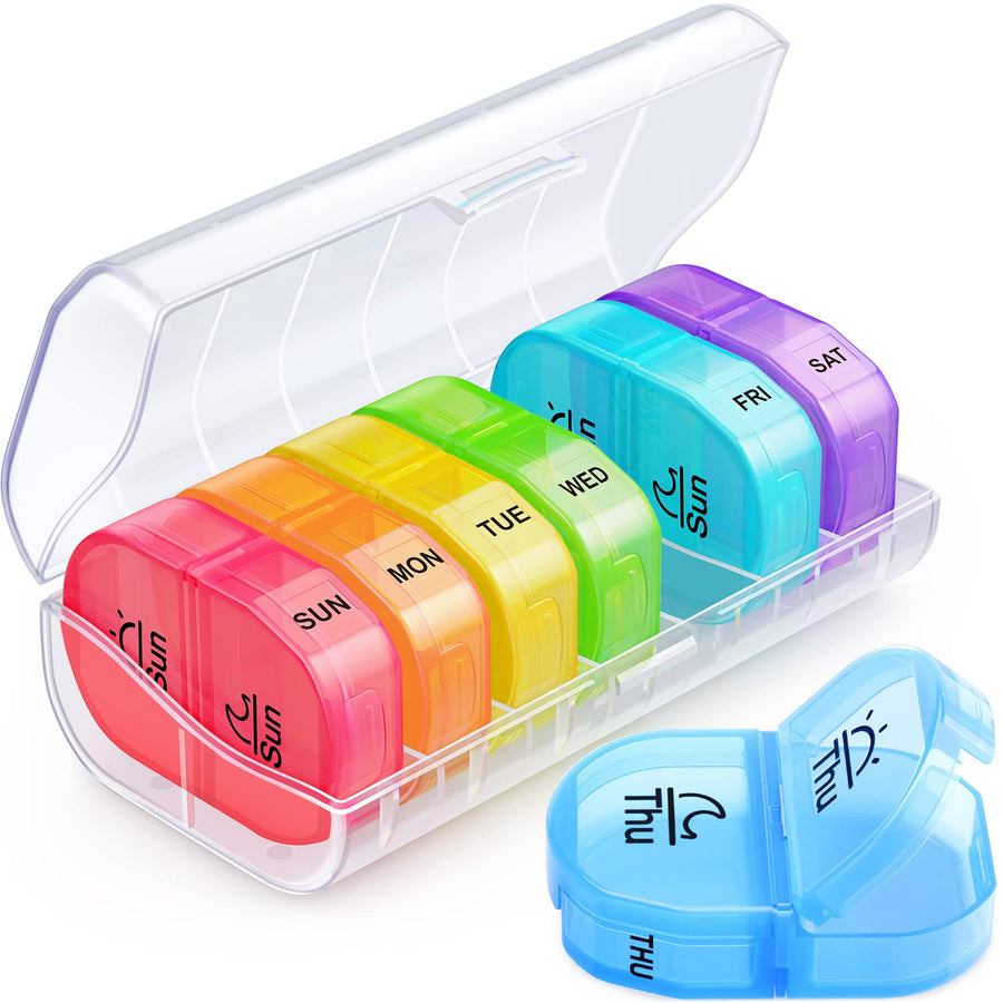 Weekly Pill Organizer 2 Times a Day, AM PM Pill Box with 7 Detachable Pill Case, BPA-Free & Portable 7 Day Pill Organizer with Large Storage to Hold Medication, Vitamins and Fish Oils (Clear)