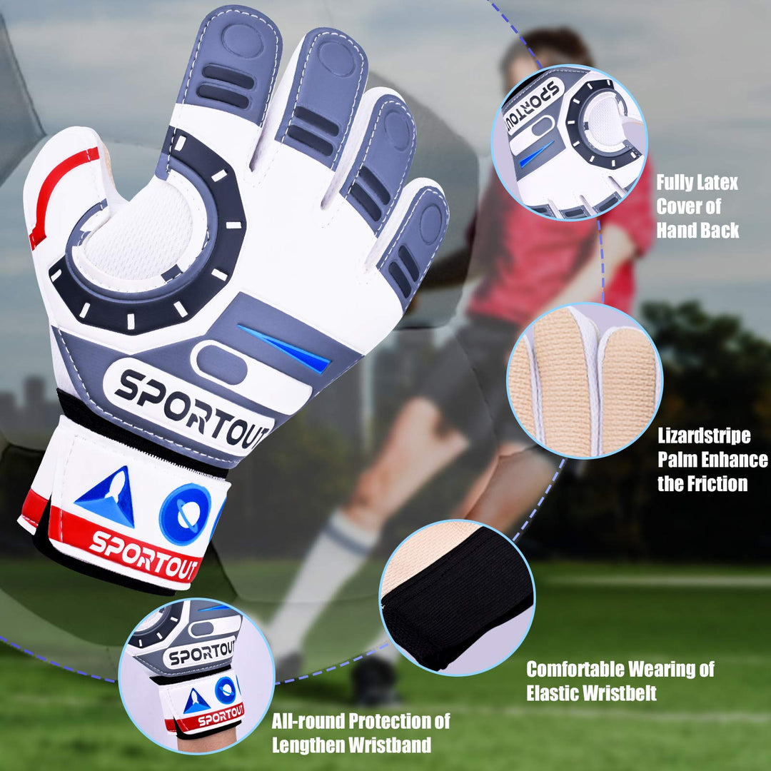 Kids Goalkeeper Gloves, Soccer Gloves with Double Wrist Protection and Non-Slip Wear Resistant Latex Material to Prevent Injuries (Astronaut-White, Size 7)