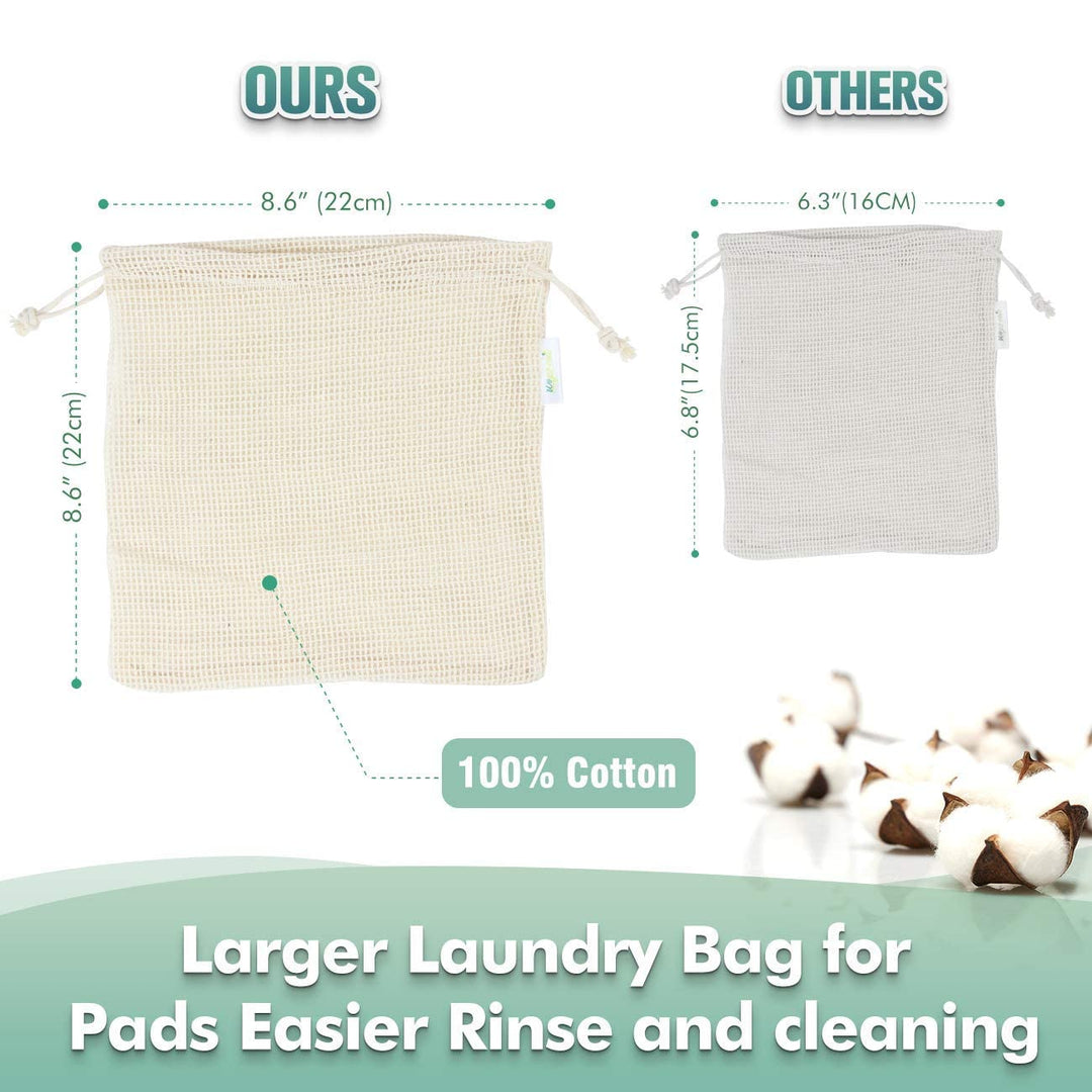 Chemical-free, Reusable Soft Facial and Skin Care Wash Bamboo Cotton Makeup Remover Cloth Pads with Laundry Bag (White), 14 Pack