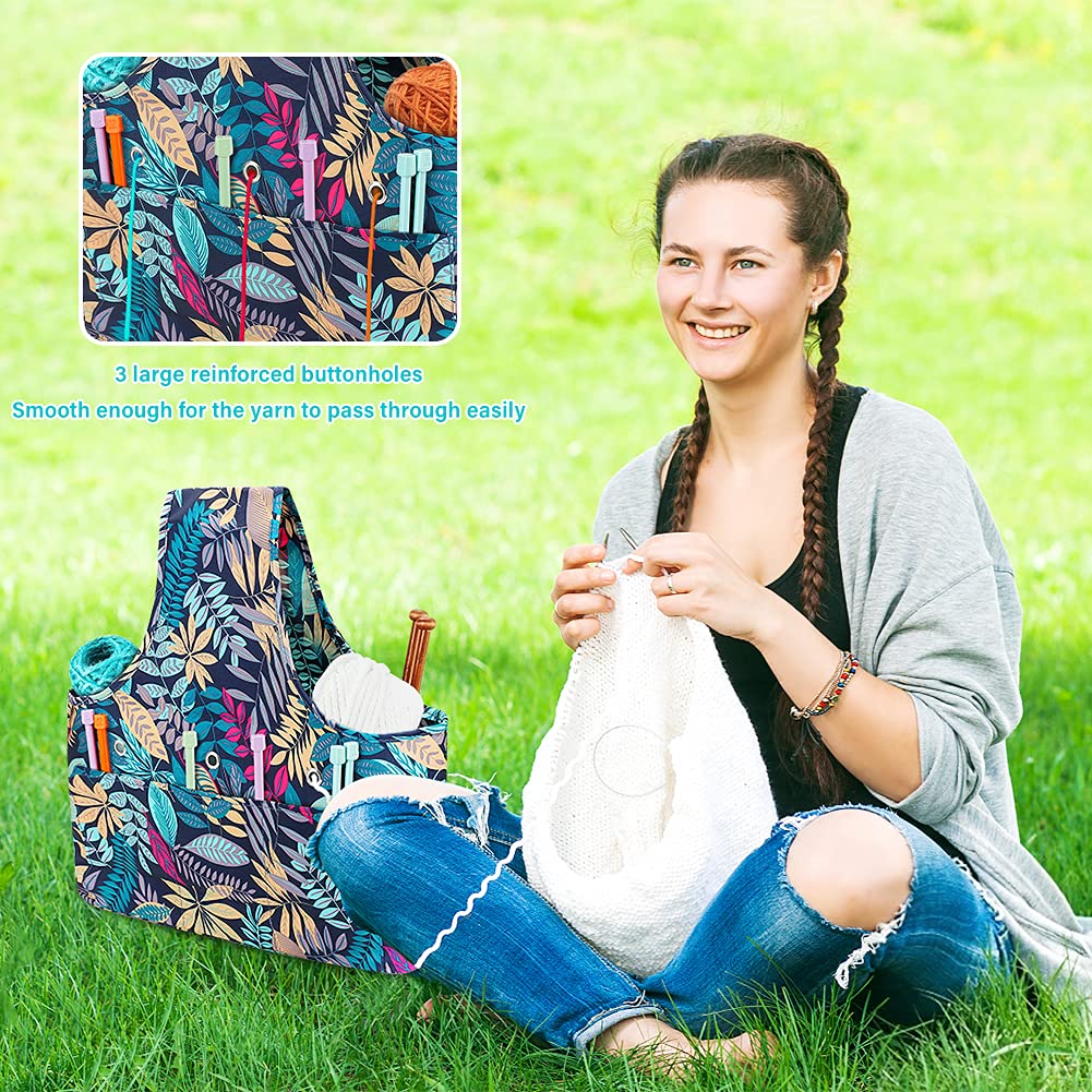 Knitting Tote Bag Large Capacity, Yarn Storage Organizer Knitting Bag Tangle Free Design with Drawstring Closure, Portable Crochet Bag for Yarn, Knitting Needles, Crochet Supplies, Floral