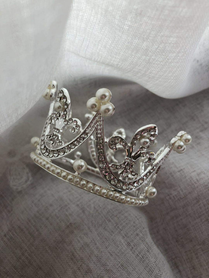 Bridal Wedding Party Pearl Rhinestone Full Circle Round Mini Crown Tiara Princess Crown