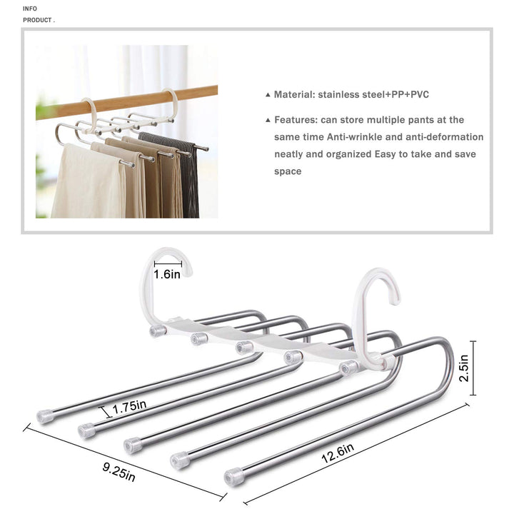AIR&TREE 1 Pack Pants Hangers Space Saving,Anti-Rust Pants Organizer,Durable and Sturdy Installed Hangers for Pants Scarf Jeans Slack Trousers Ties Towels in Closet,5 in 1(White)