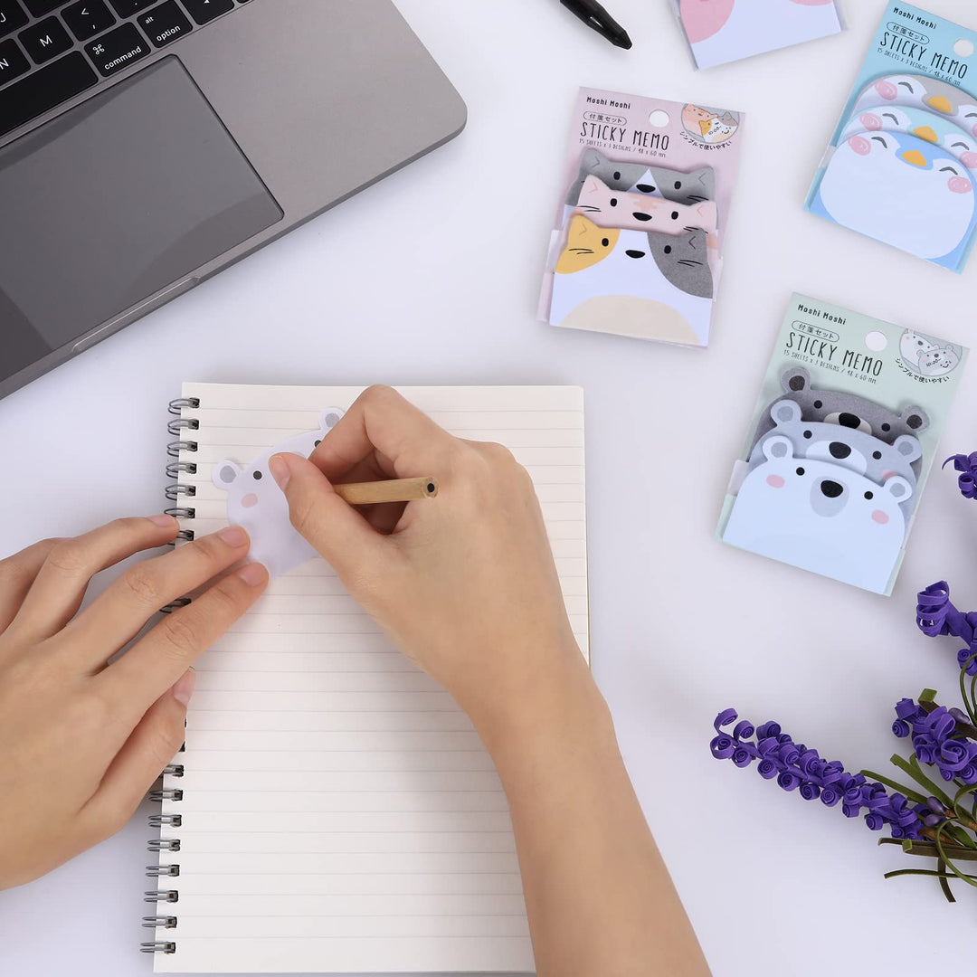 Cute Sticky Notes, 6 Pack Cartoon Sticky Notes Animals Shape Markers Flags Self-Stick Memo Pads Students Home Office Roommates Gifts Tab Supplies 270 Sheets
