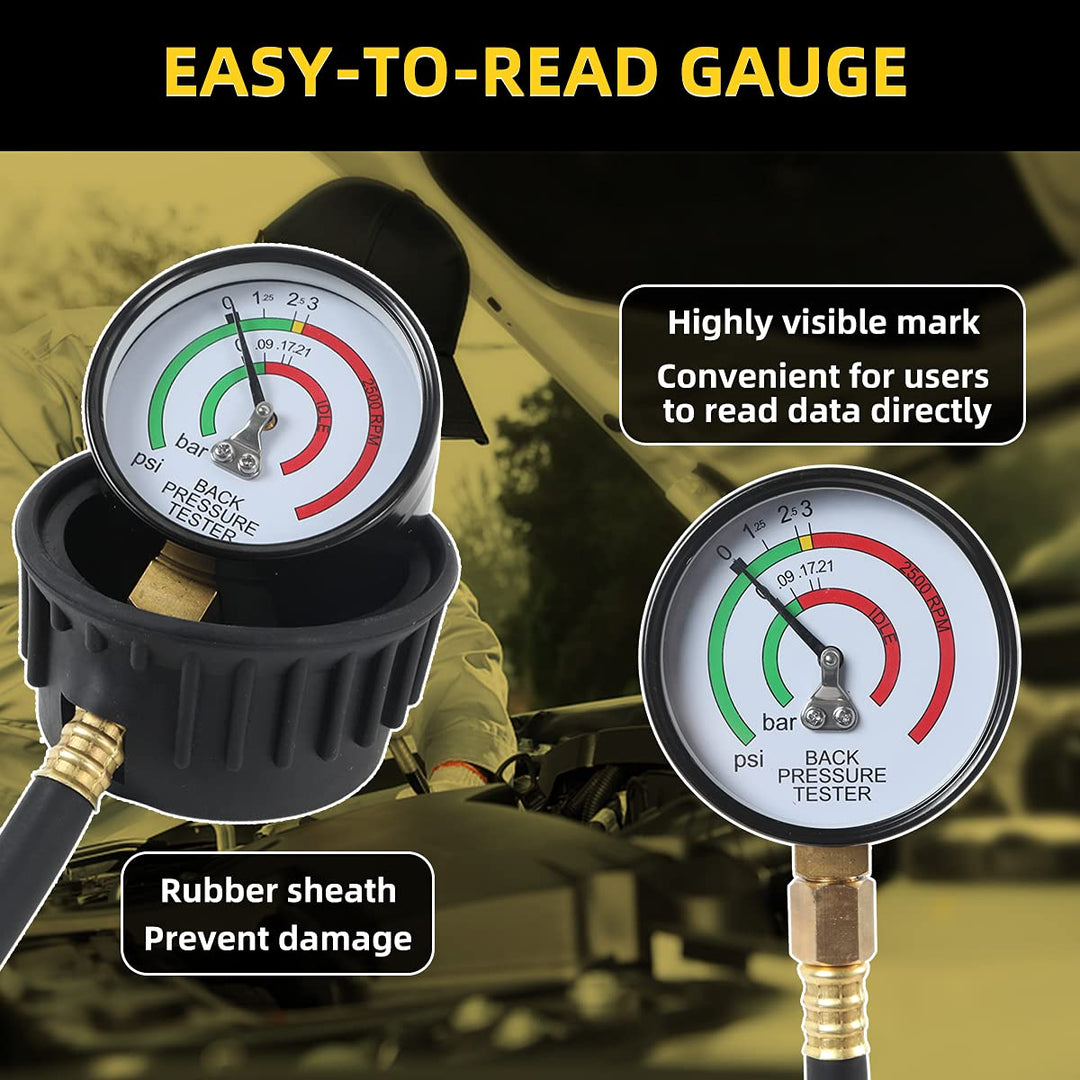 Exhaust Back Pressure Tester with 6-Foot Hose, Exhaust Back Pressure Gauge Kit, Car Exhaust Pressure Tester, Automotive Exhaust Back Pressure Tester Kit with Adapter (M12&M18)