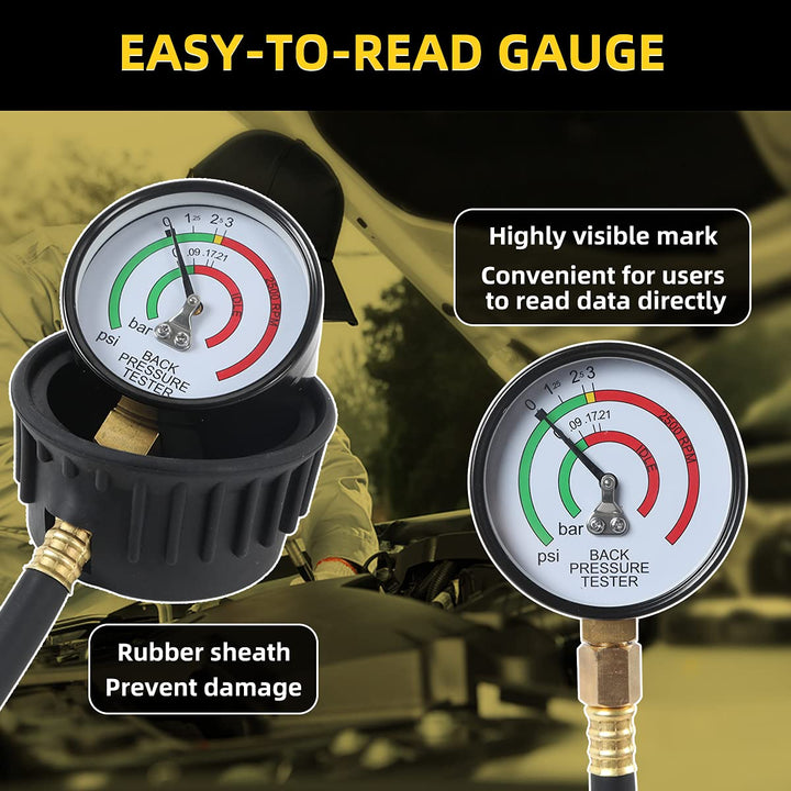 Exhaust Back Pressure Tester with 6-Foot Hose, Exhaust Back Pressure Gauge Kit, Car Exhaust Pressure Tester, Automotive Exhaust Back Pressure Tester Kit with Adapter (M12&M18)