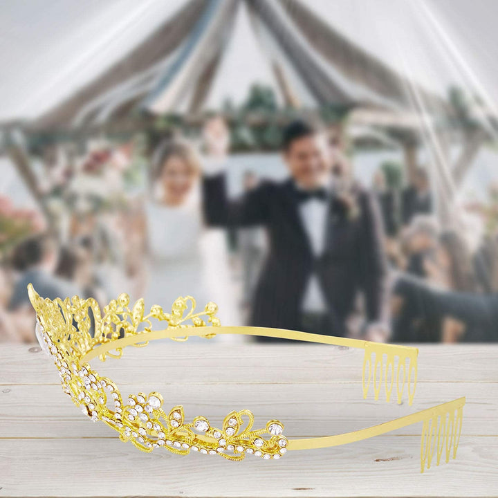 Crowns for Women, Gold Tiara Crystal Rhinestone Hair Accessories Decor for Princess Queen Ladies Little Girls Adult Bridal Bride Birthday Wedding Pageant Prom Halloween Costume Party with Combs