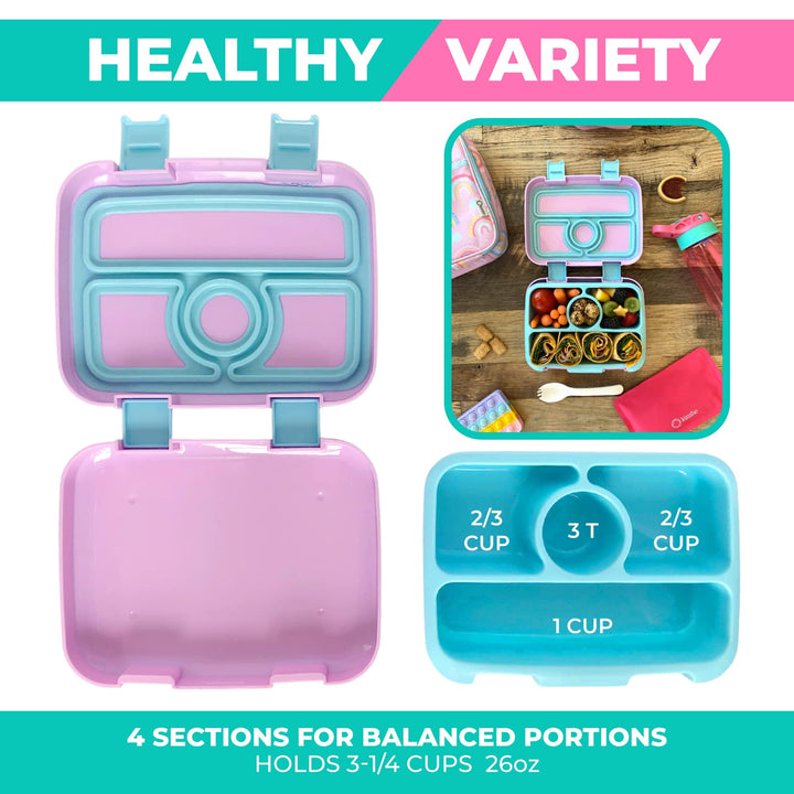 Bento Lunch Box with Thermal for Kids Set, Insulated Lunch Bag with Ice Pack, Stainless Steel Food Jar for Hot Soup, Boxes with 4 Compartments, Purple Rainbow
