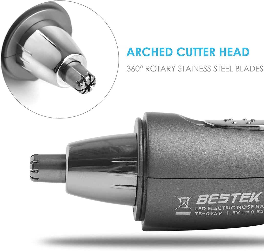 Nose Hair Trimmer, Ear and Nose Hair Trimmer Clipper, Efficient and Quiet Eyebrow & Facial Hair Trimmer for Men Women, Battery-Operated Trimmer with LED Light, 360°Rotating Design