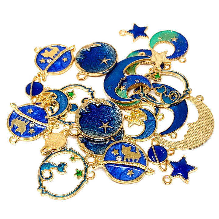 Assorted Gold Plated Enamel Cat Moon Star Celestial Charm Pendant DIY for Earrings Necklace Bracelet Jewelry Making and Crafting
