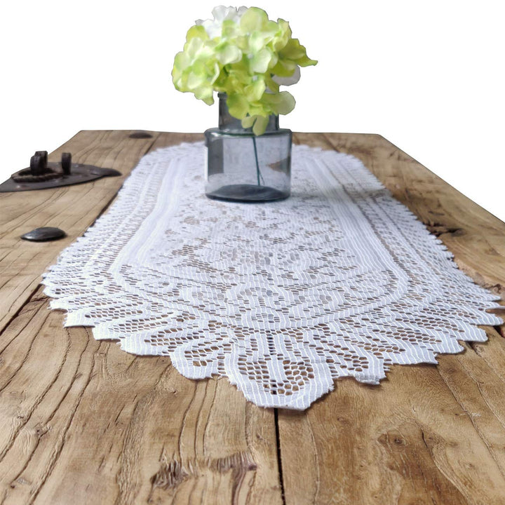 2 Pack Cotton Crochet Lace Rectangular Table Runner Dresser Scarf Doilies (White Style, 13 X 44)
