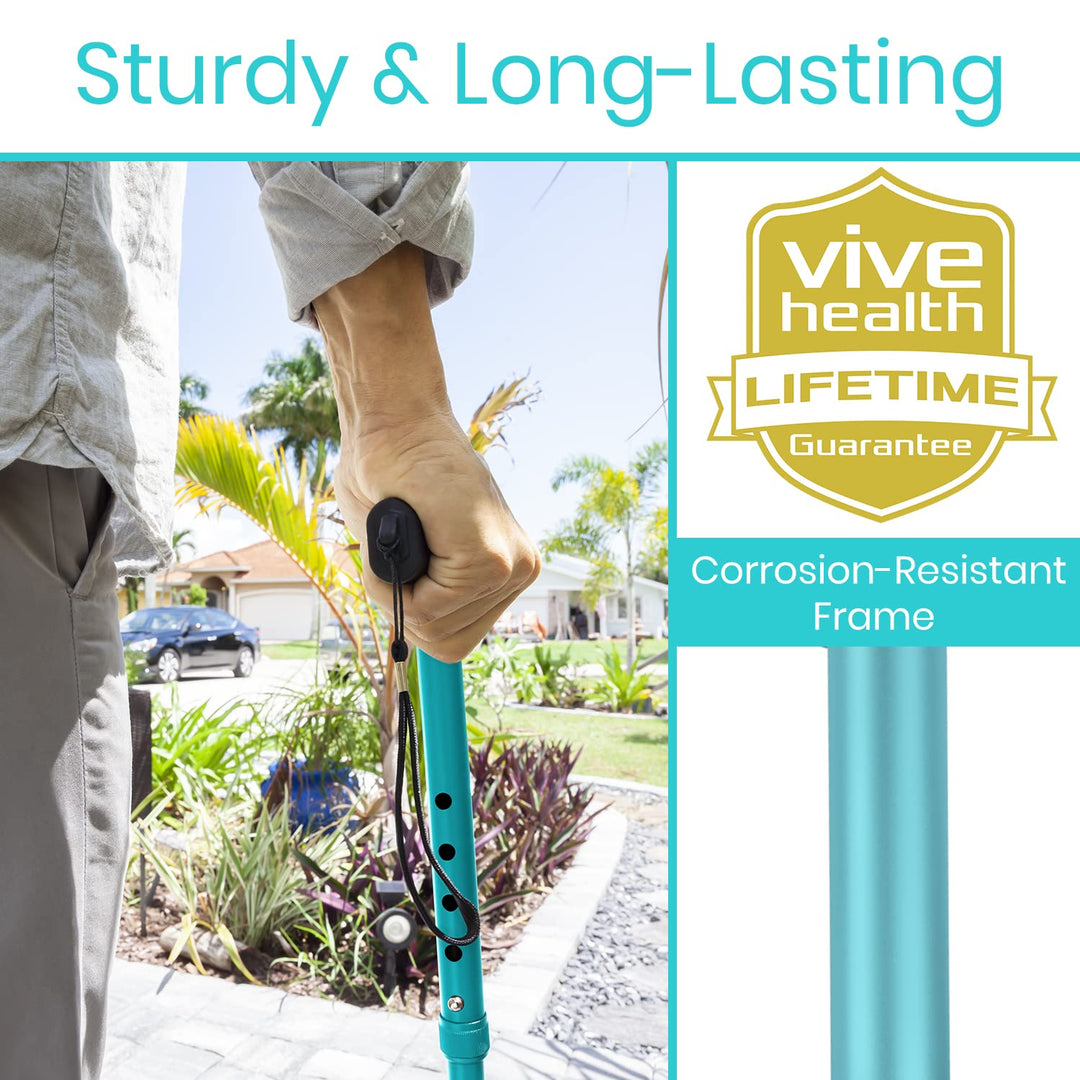 Folding Cane - Foldable Walking Cane for Men, Women - Fold-up, Collapsible, Lightweight, Adjustable, Portable Hand Walking Stick - Balancing Mobility Aid - Sleek, Comfortable T Handles (Teal)