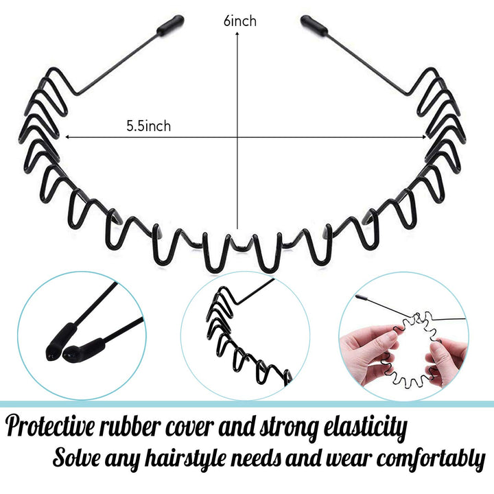 Metal Headbands for Men Women,Fashion Spring Wavy Black Non Slip Hair Bands 8 PCS