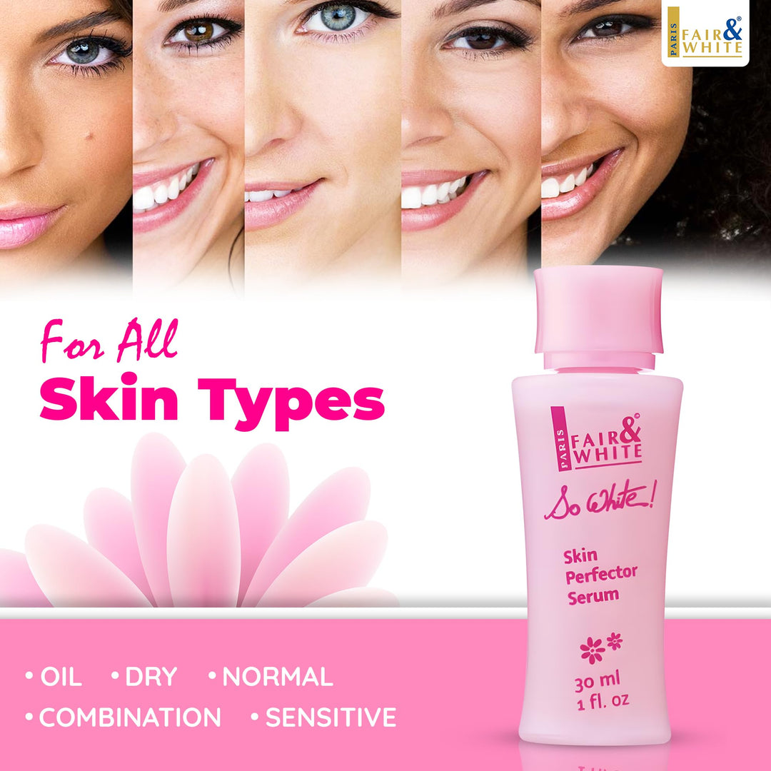 Fair and White So White Skin Brightening Serum 30ml - For Face, Elbows Knees, Feet - with Kojic Acid and Castor Oil