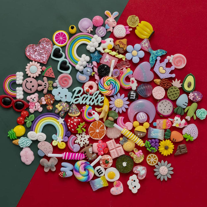 Not for croc,100pcs Slime Charms,Plastic Flatback Charms and Containers Mixed Candy Cake Sweets Resin Cabochons for DIY Crafts, Scrapbooking, Jewelry Making(mix)