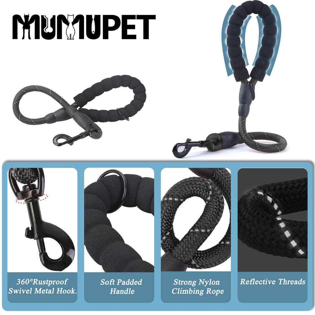 2 Pack Dog Leash 5 FT Heavy Duty Dog Leash And 2 FT Strong Dog Leash With Comfortable Padded Handle and Highly Reflective Thread (With Poop Bags Dispenser & Pet Bowl & Pet Car Seat Belt Leads)