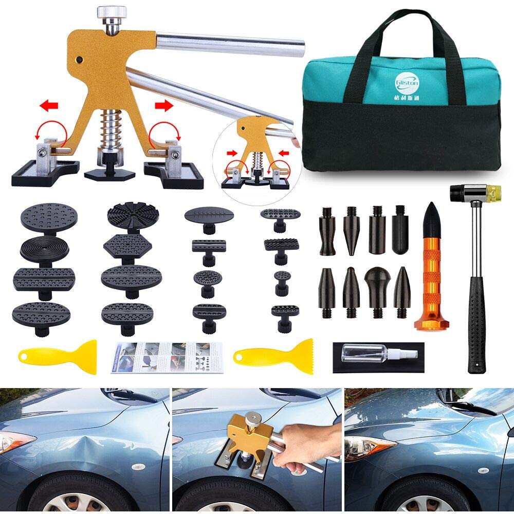 Paintless Dent Puller – Golden Dent Puller Kit, 35pcs Dent Remover Tools with Adjustable Width Dent Repair Tools for Car, DIY Auto Body Dent Repair