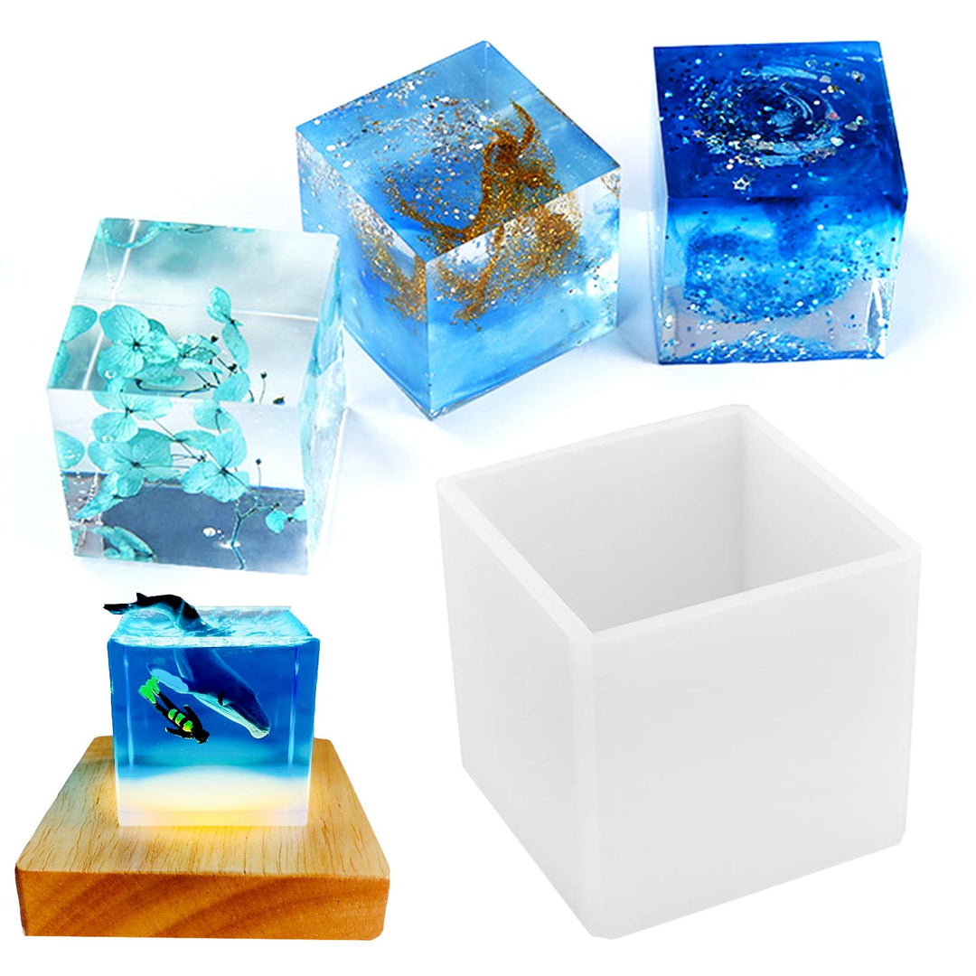 Square Light Resin Mold,LED Silicone Molds for Resin,Resin Silicone Molds with Wooden Lighted Base Stand for Resin Art,Home Decoration