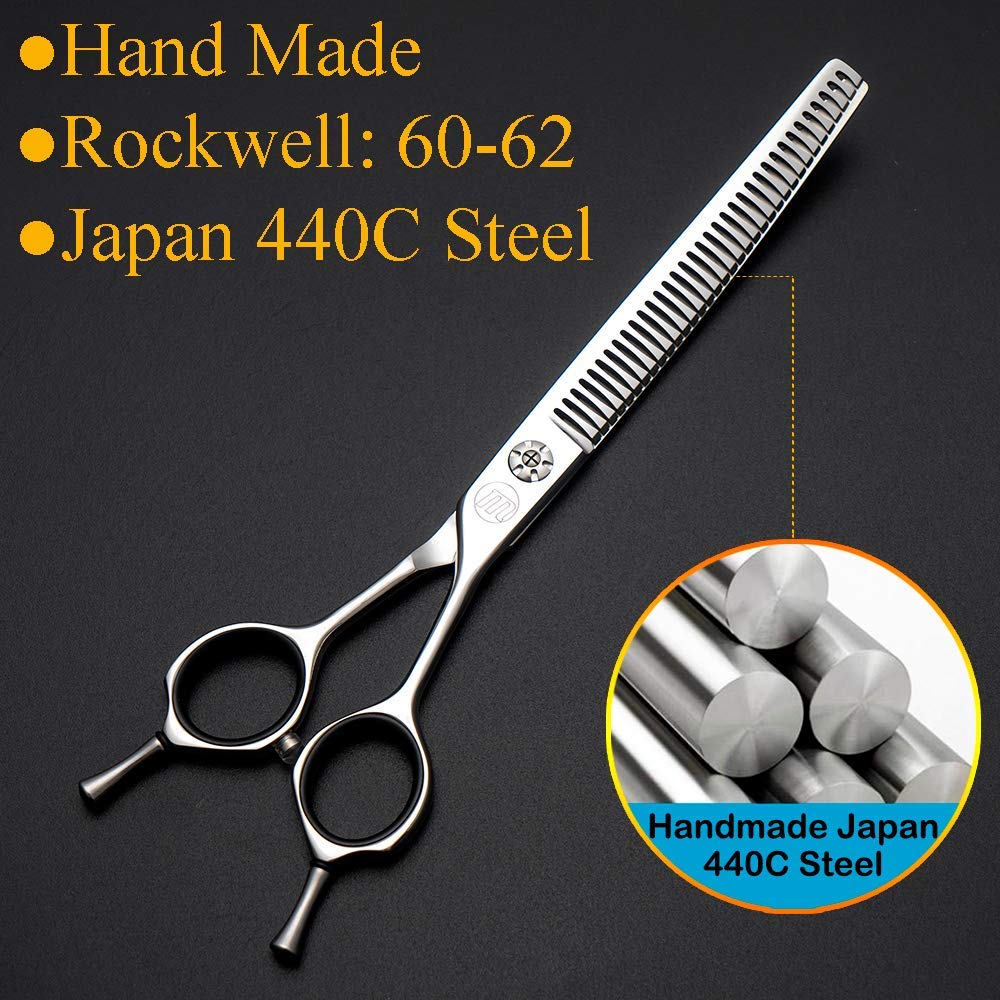 Professional 7.0 Dog Grooming Chunkers Scissors, Upward Curved Pets Grooming Thinning/Blending Shears - Japan 440C Stainless Steel for Pet Groomers or Family DIY Use