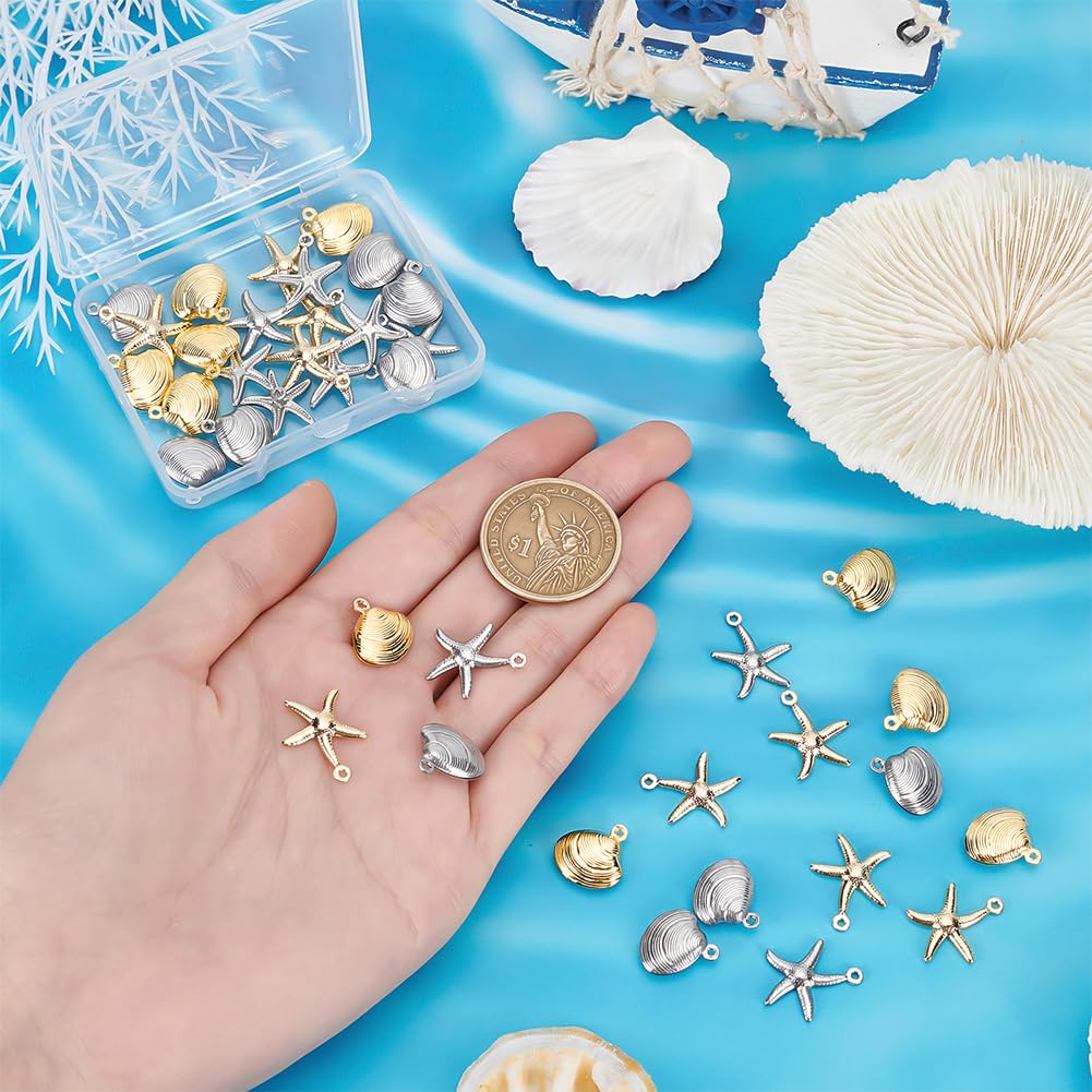 4 Styles Starfish Shell Charms, 40pcs Sea Scallop Metal Charms Pendants Ocean Seashell Dangle Charms Beads for Beach Summer Hawaii Earring Necklace Bracelet Jewelry Making