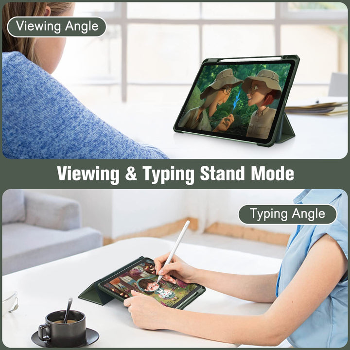 Slim Case for iPad Air 11-inch M2 (2024), iPad Air 5th Generation (2022) / iPad Air 4th Gen 10.9 Inch -Shockproof Cover with Clear Back Shell & Pencil Holder, Emerald Marble