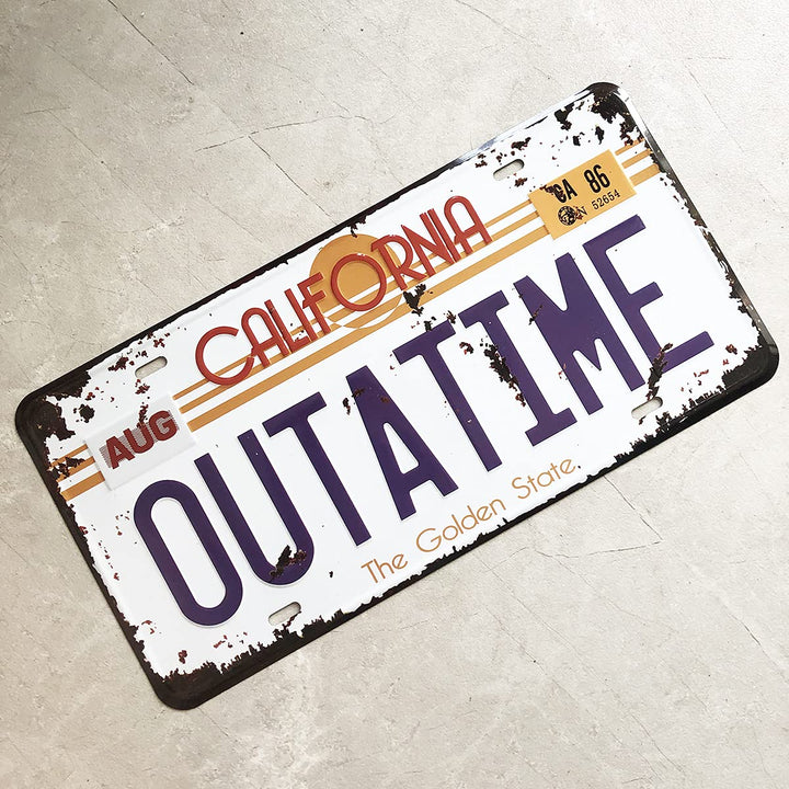 Outatime Back to The Future License Plate Memorabilia, Embossed License Plate Replica, Delorean Movie Prop Metal Stamped Vanity Number Tag, 12x6 inch