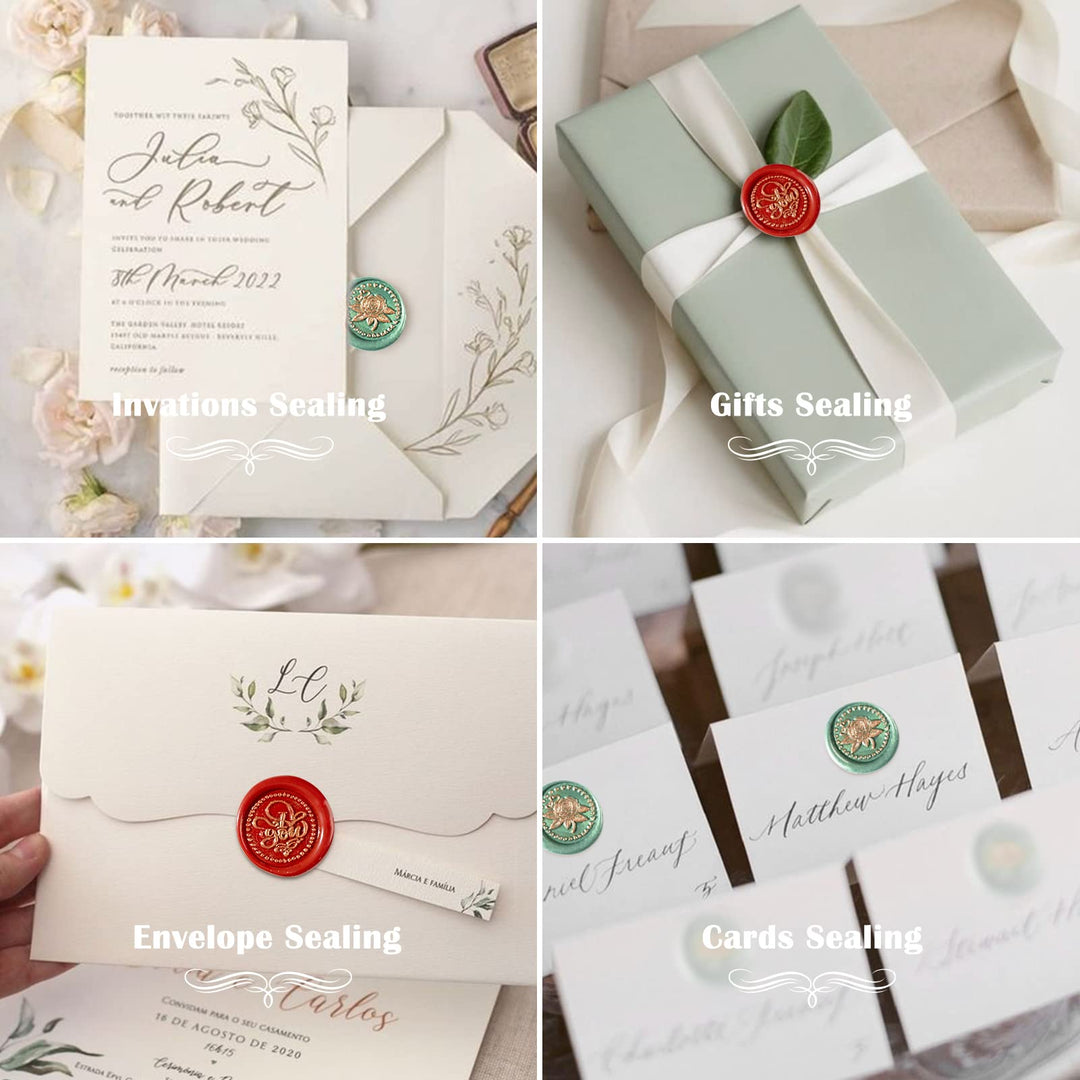 Wax Seal Kit, 720 Pcs Sealing Wax Beads, 2 Pcs Wax Seal Stamps,Seal Wax Warmer and Spoon,Sealing Wax Kit for Invitation and Decoration