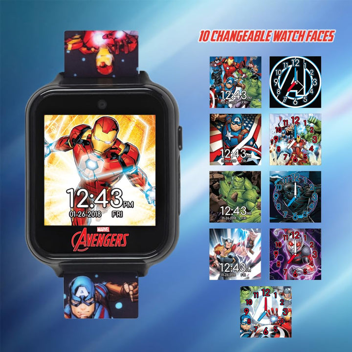 Accutime Kids Avengers Black Educational Touchscreen Smart Watch Toy for Girls, Boys, Toddlers - Selfie Cam, Learning Games, Alarm, Calculator, Pedometer and more (Model: AVG4597AZ)