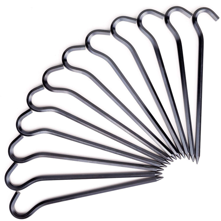 Tent Pegs - 12Pcs Aluminium Tent Stakes Pegs with Hook - 7’’ Hexagon Rod Stakes Nail Spike Garden Stakes Camping Pegs for Pitching Camping Tent, Canopies (Black)