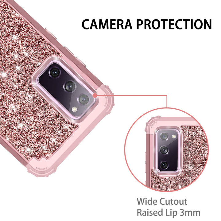 Compatible with Galaxy S20 FE 5G Case Glitter Sparkly Bling Shockproof Heavy Duty Hybrid Sturdy High Impact Protective Cover Case for Samsung Galaxy S20 FE 5G 6.5 inch 2020, Shiny Rose Gold