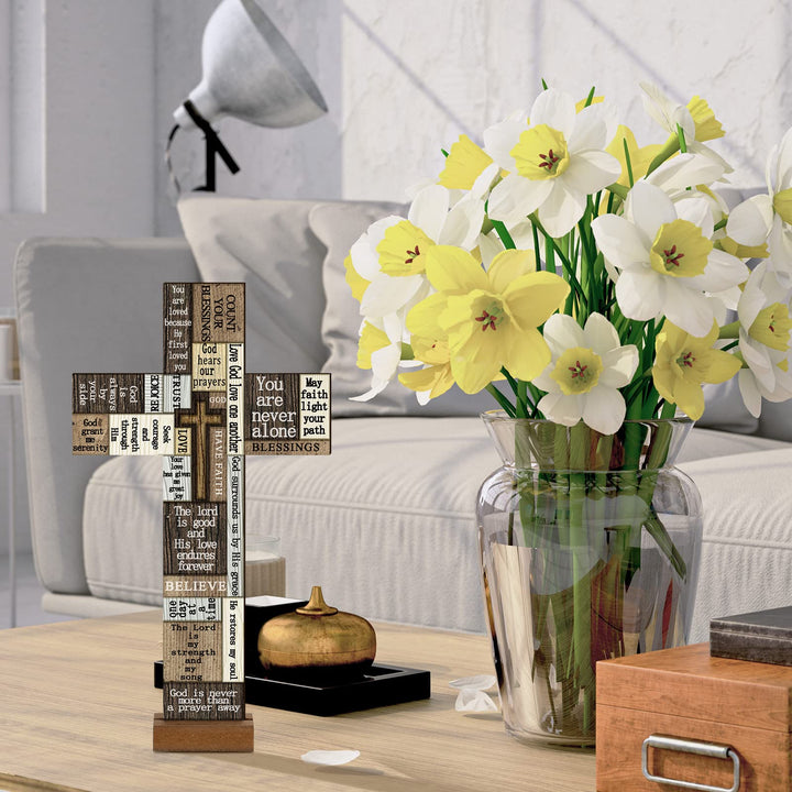 Christians Crossword wall sign Words and Saying Wooden Cross with Inspirational Words Motivation Sign Wood Plaque Ornaments for Home Easter Party Indoor Outdoor (Vivid Style,11.8 x 7.9 x 0.16 Inches)