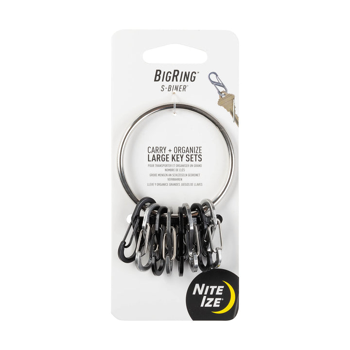 BigRing Steel S-Biner - Key Holder with Carabiners - Heavy-Duty Key Organizer with Black & Stainless Steel S-Biners - Key Ring for Key & Keychain Accessories