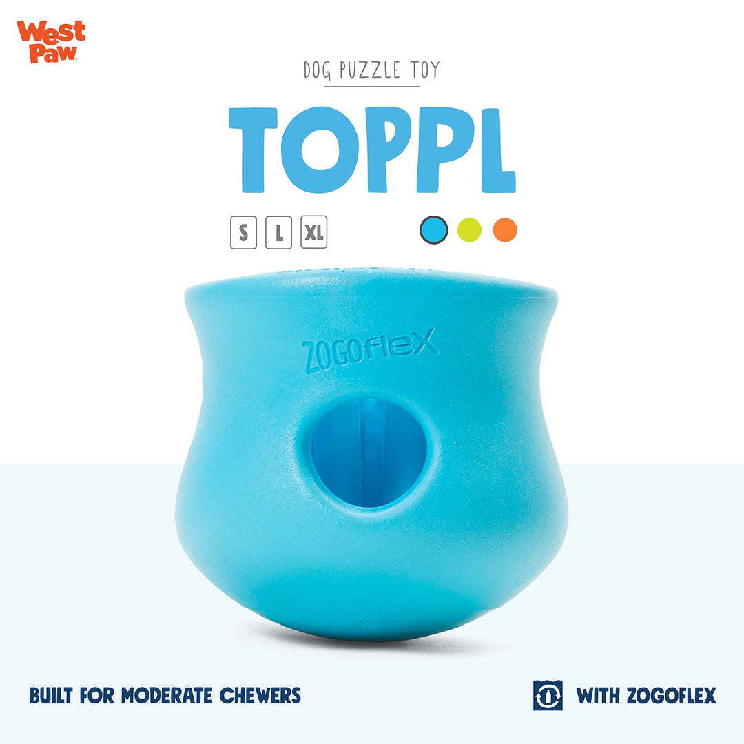 Zogoflex Toppl Interactive Treat Dispensing Dog Puzzle Play Toy, 100% Guaranteed Tough, It Floats!, Made in USA, Small, Aqua