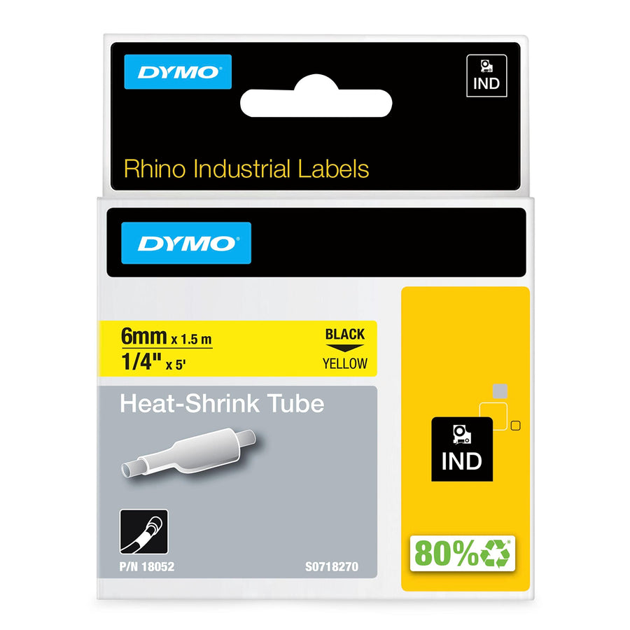 Rhino Industrial Heat-Shrink Labels, 1/4 Tube, Black Print on Yellow