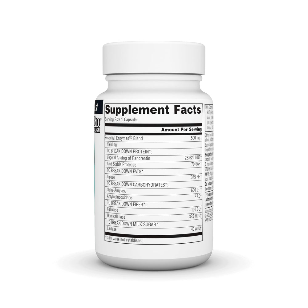 Essential Enzymes 500mg Bio-Aligned Multiple Enzyme Supplement Herbal Defense for Digestion, Gas, Constipation & Bloating Relief - Supports A Strong Immune System - 60 Capsules
