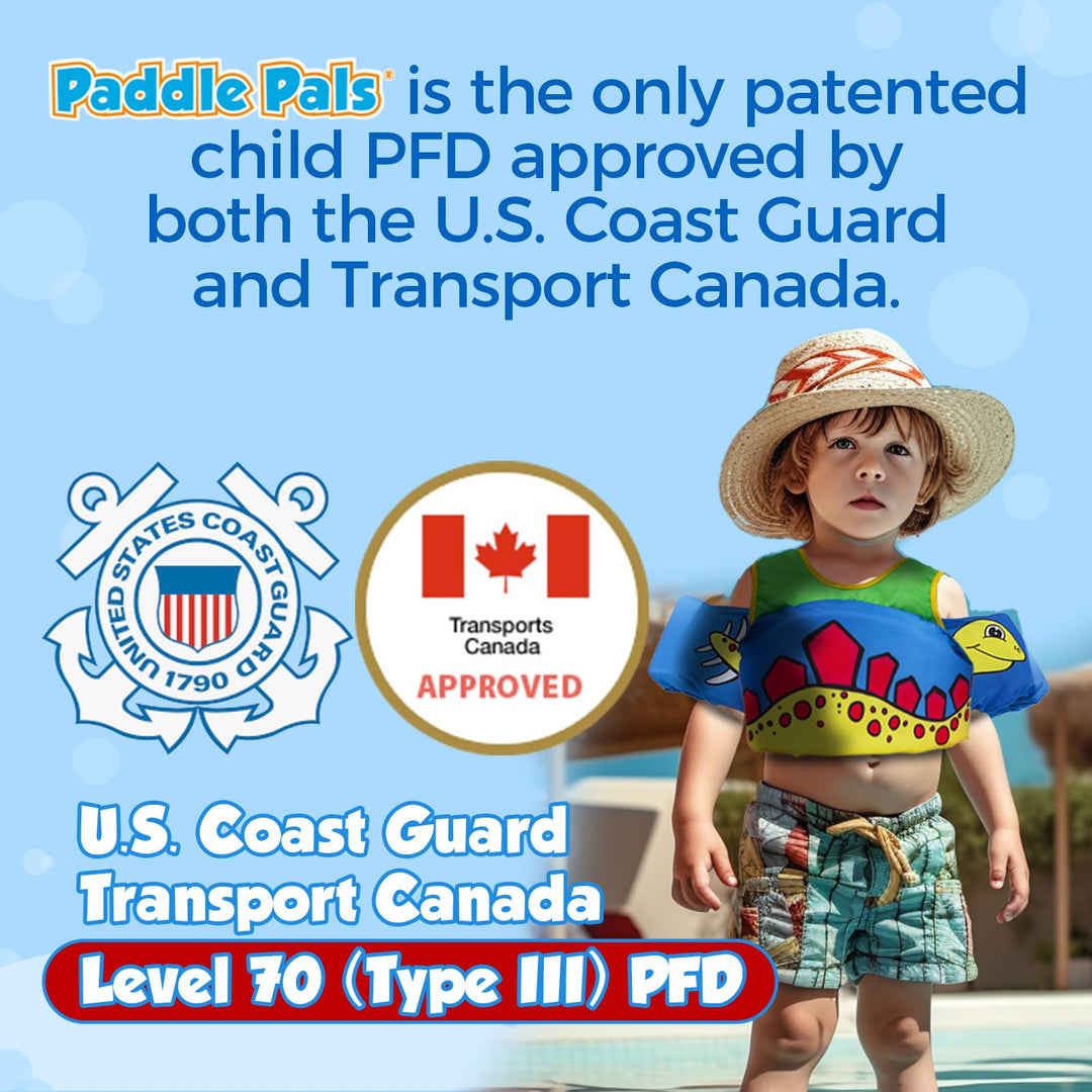 Paddle Pals Learn to Swim Life Vest, One Size 33-55 LBS, Dinosaur