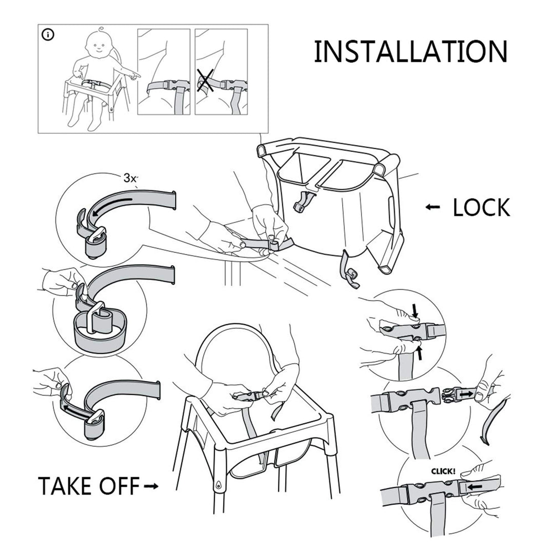 High Chair Straps, 3 Point Harness Straps Belt for Child Kid Chair Strap for IKEA Antilop High Chair (Grey)