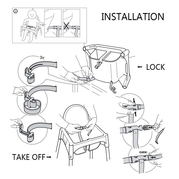 High Chair Straps, 3 Point Harness Straps Belt for Child Kid Chair Strap for IKEA Antilop High Chair (Grey)