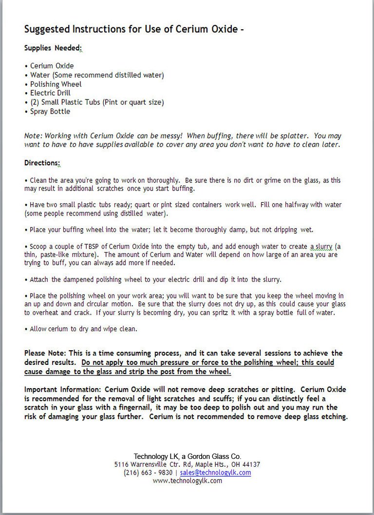 Gordon Glass® Cerium Oxide High Grade Polishing Powder - 8 Oz