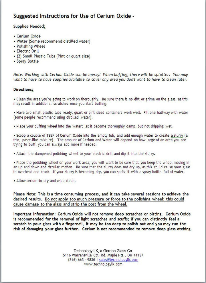 Gordon Glass® Cerium Oxide High Grade Polishing Powder - 8 Oz