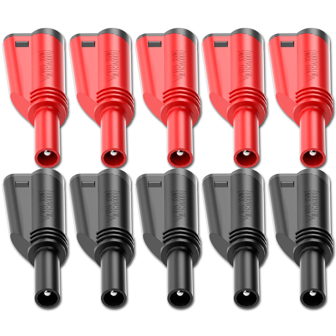 4mm Stackable Shrouded Banana Plugs Safety Fully Insulated Solderless Screw Fixation DIY Connectors Red Black